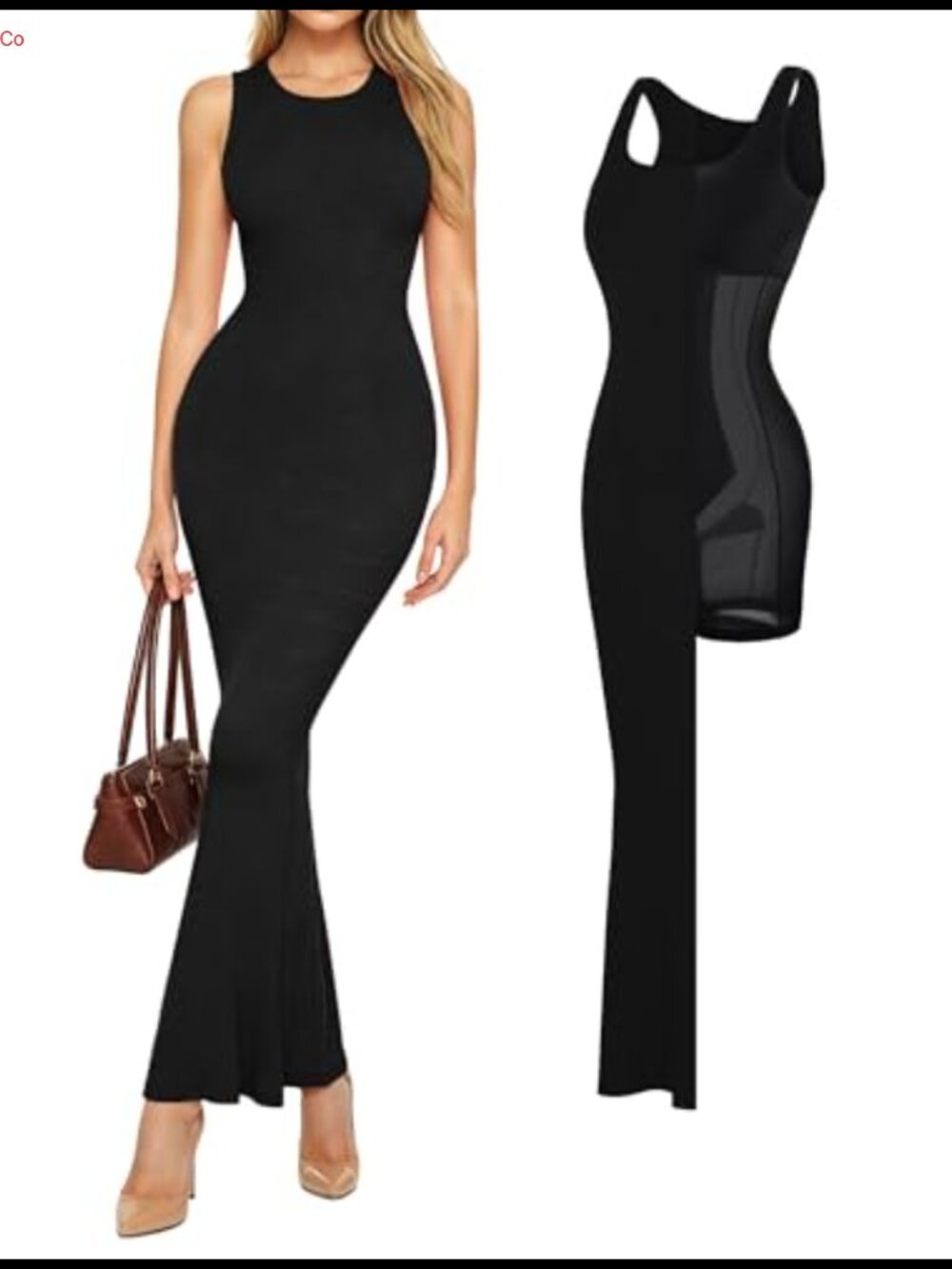 Built-In Bra Shapewear Maxi Dress Sleeveless Bodycon Modal